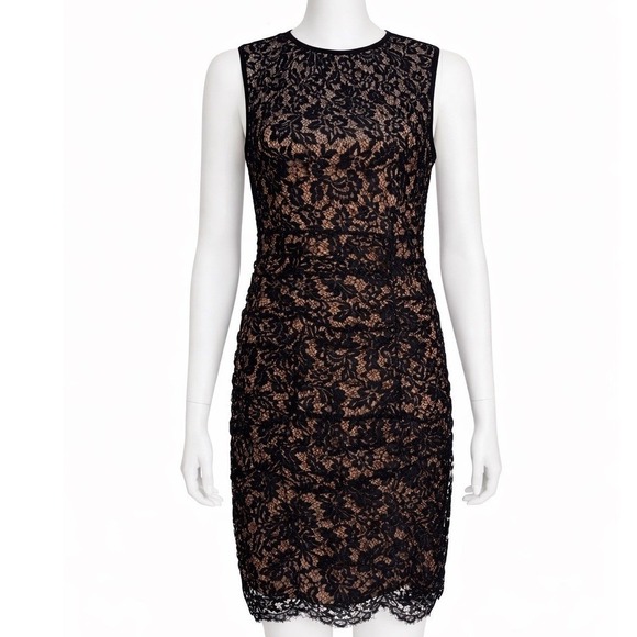 Nanette Lepore Dresses & Skirts - Black Lace Cocktail Dress Nude Lining Fitted Date Night Party Size 8